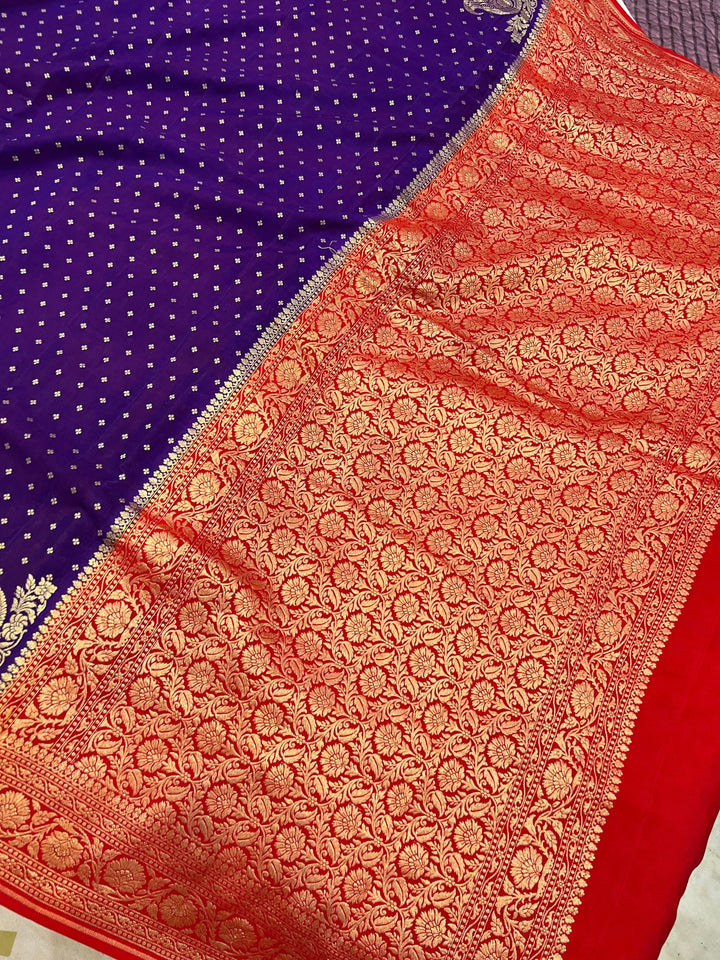 Purple Pure Banarasi Khaddi Crepe Silk Saree - Aura Benaras