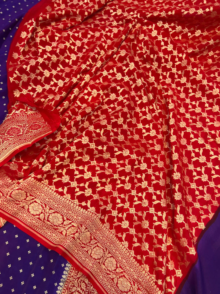 Purple Pure Banarasi Khaddi Crepe Silk Saree - Aura Benaras