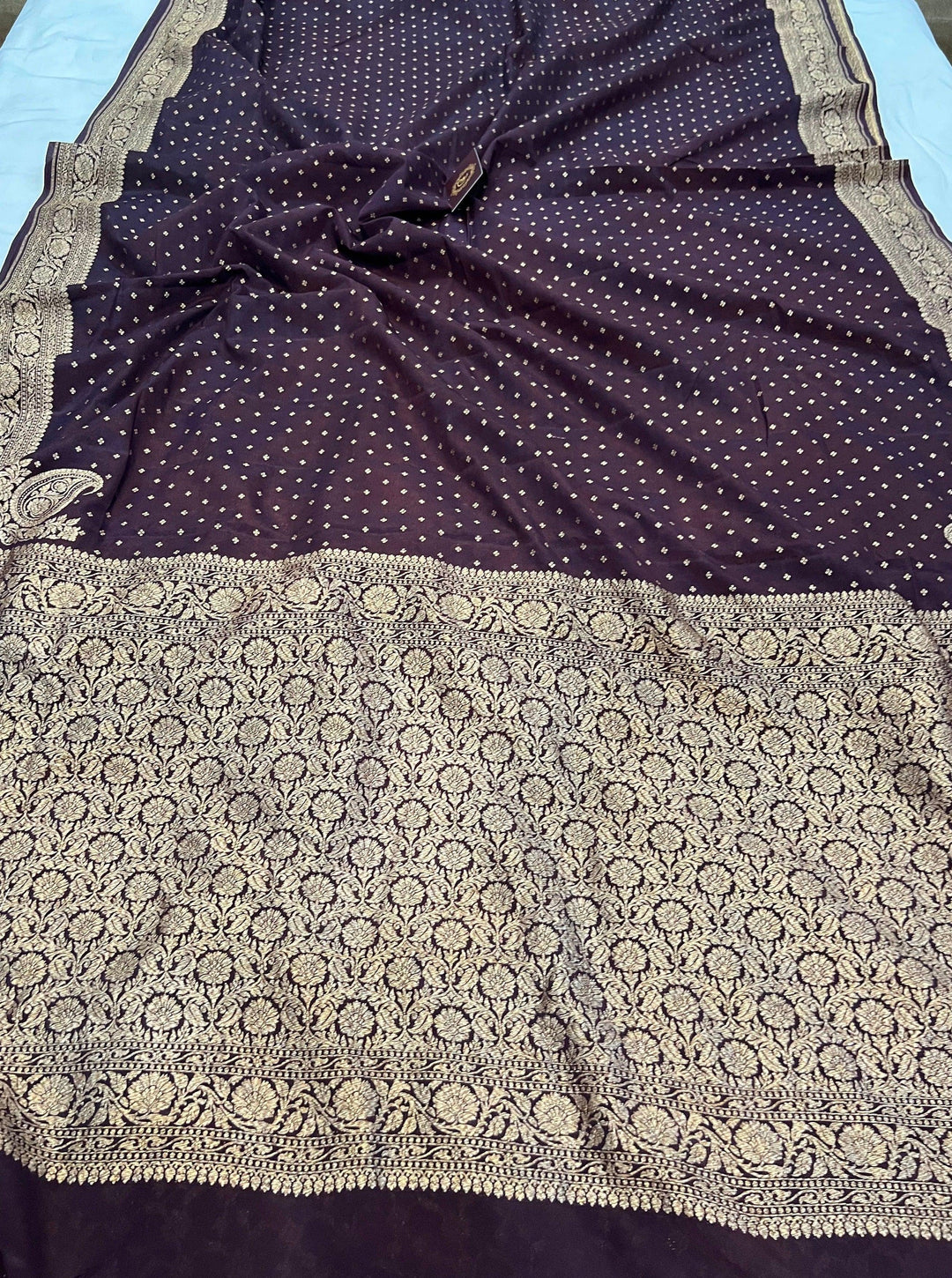 Coffee Brown Pure Banarasi Khaddi Crepe Silk Saree - Aura Benaras