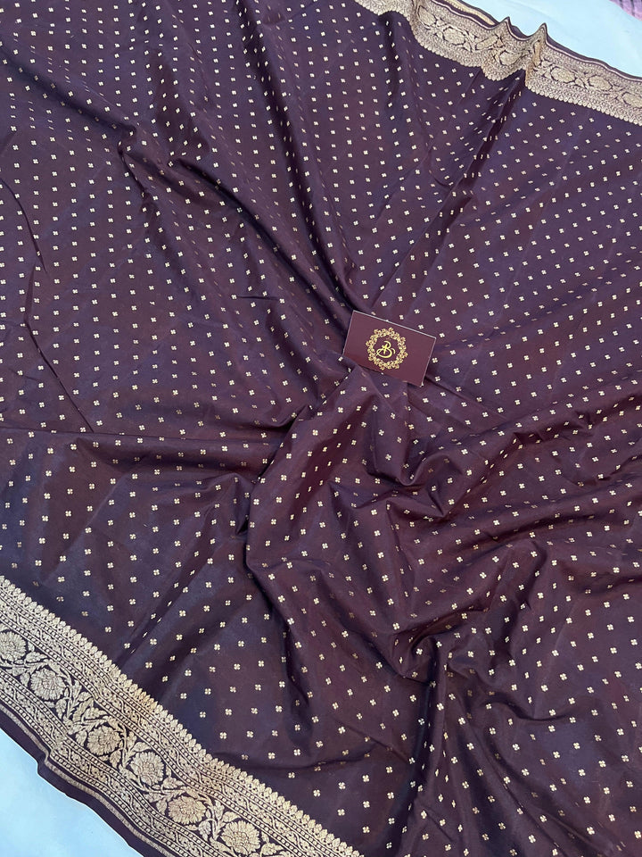 Coffee Brown Pure Banarasi Khaddi Crepe Silk Saree - Aura Benaras