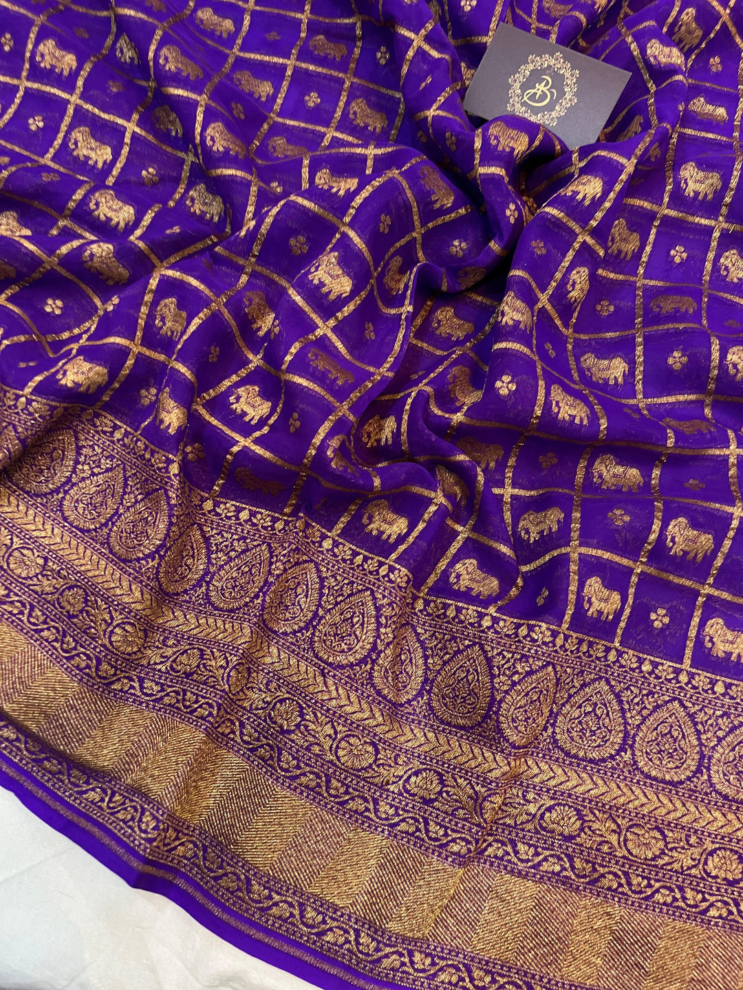 Purple Banarasi Handloom Pure Khaddi Georgette Saree - Aura Benaras
