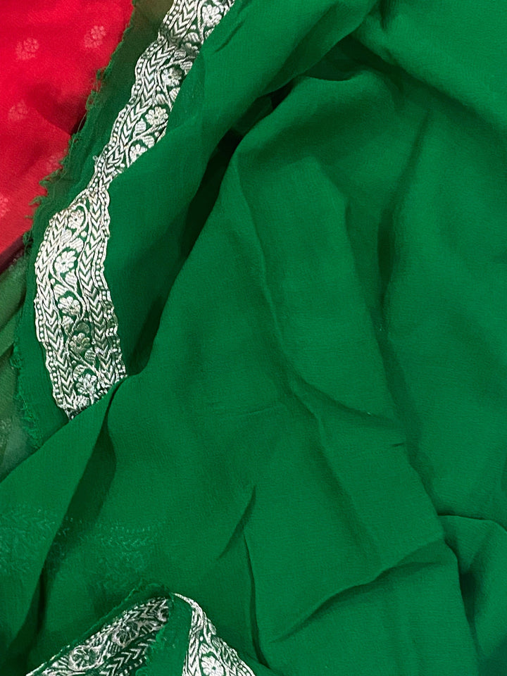 Red Banarasi Handloom Pure Georgette Saree - Aura Benaras