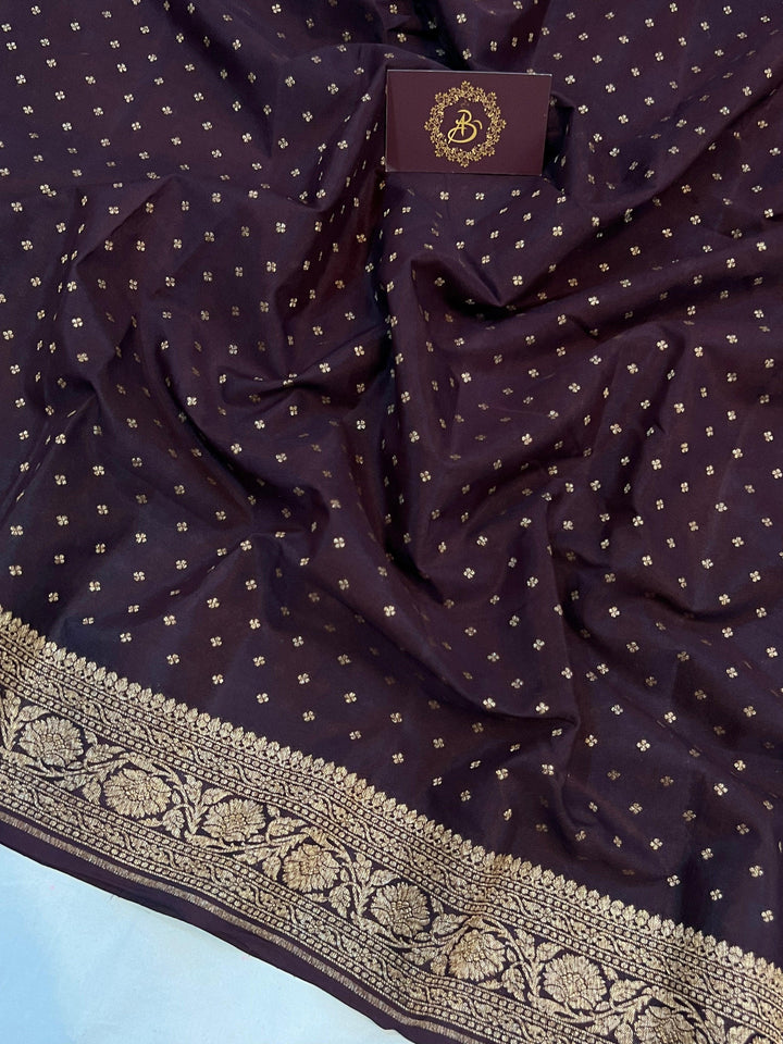 Coffee Brown Pure Banarasi Khaddi Crepe Silk Saree - Aura Benaras