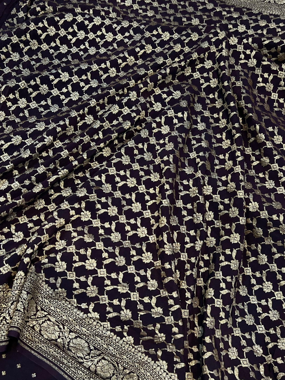 Coffee Brown Pure Banarasi Khaddi Crepe Silk Saree - Aura Benaras