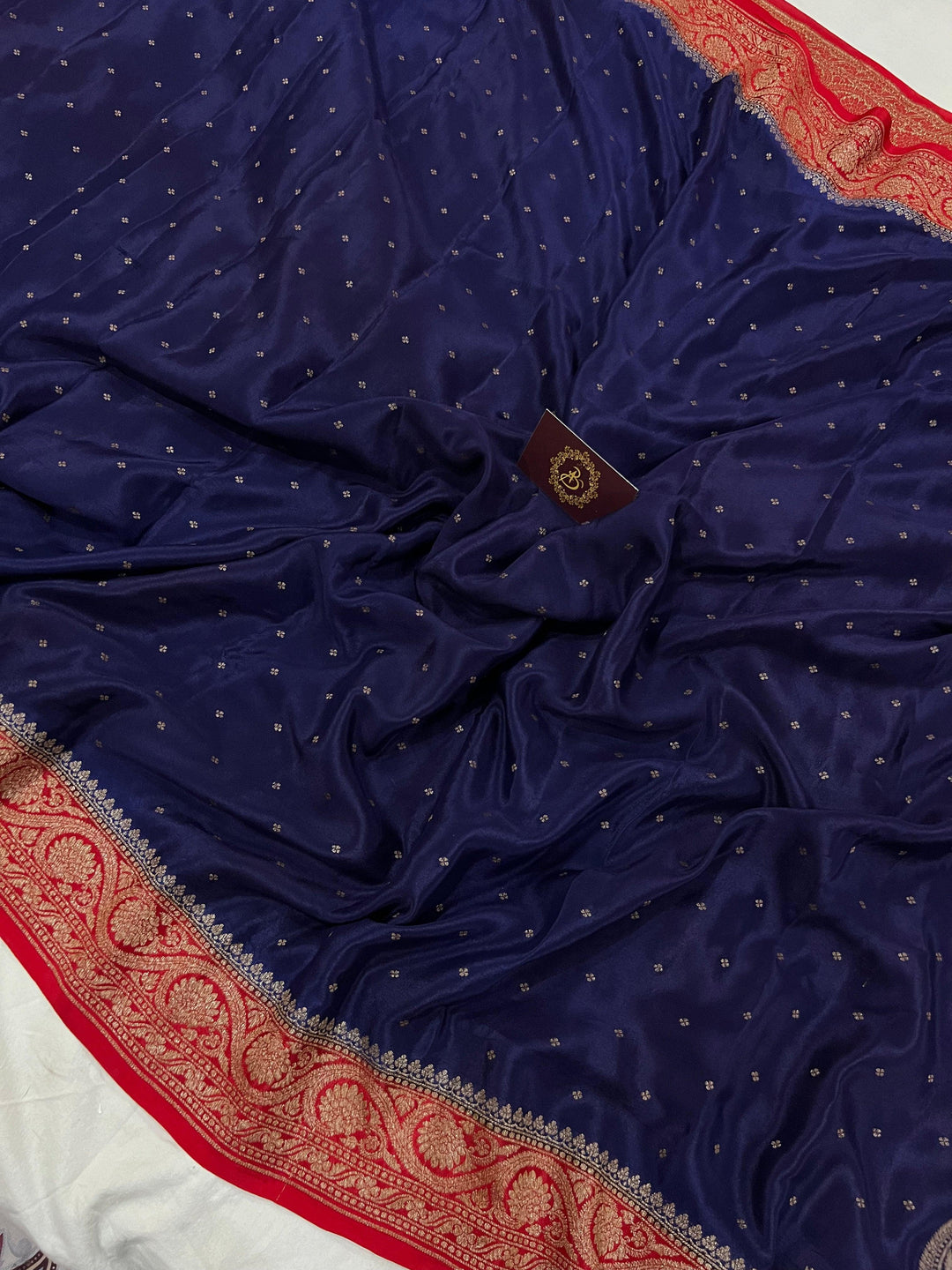 Navy Blue Pure Banarasi Khaddi Crepe Silk Saree - Aura Benaras