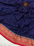 Navy Blue Pure Banarasi Khaddi Crepe Silk Saree - Aura Benaras