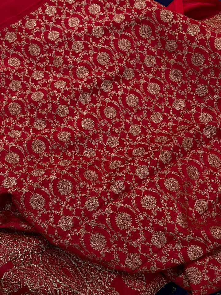 Navy Blue Pure Banarasi Khaddi Crepe Silk Saree - Aura Benaras