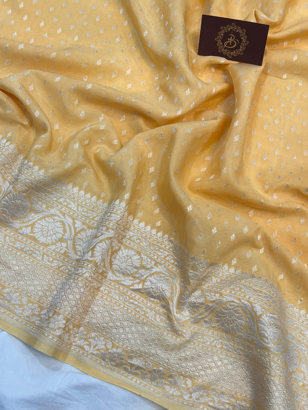 Pastel Yellow Pure Banarasi Khaddi Crepe Silk Saree - Aura Benaras