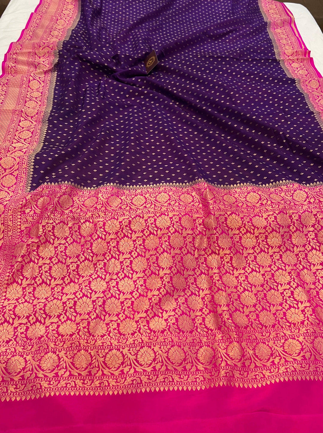 Purple Pure Banarasi Khaddi Crepe Silk Saree - Aura Benaras