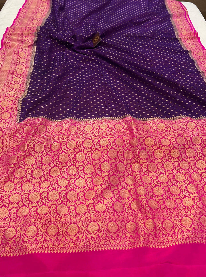 Purple Pure Banarasi Khaddi Crepe Silk Saree - Aura Benaras