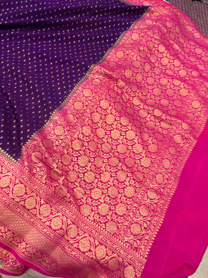 Purple Pure Banarasi Khaddi Crepe Silk Saree - Aura Benaras