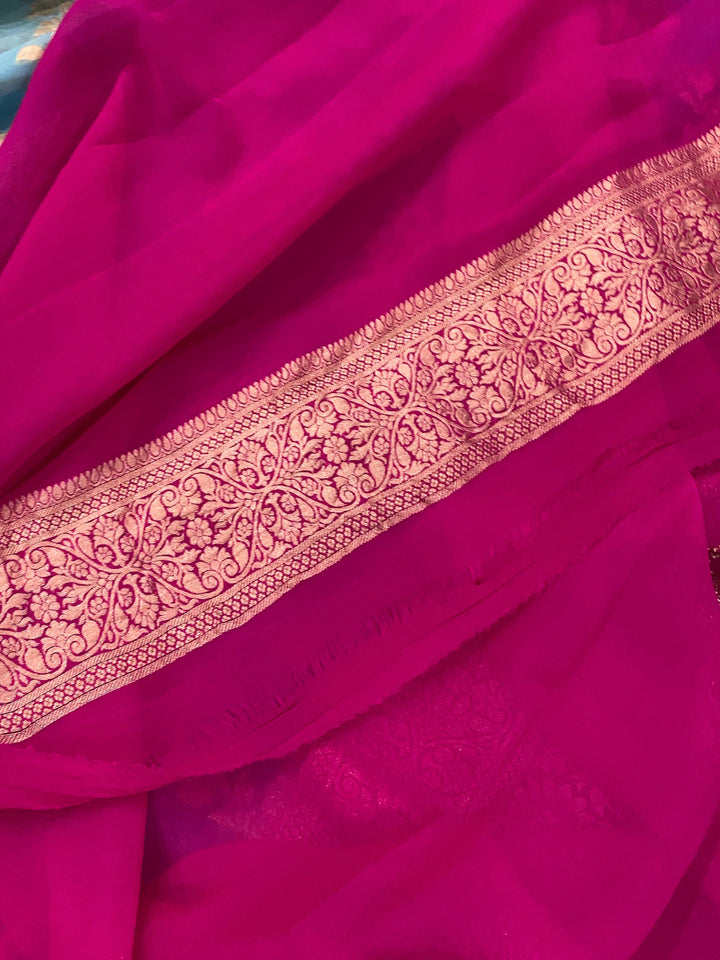 Firozi Blue Banarasi Khaddi Georgette Saree