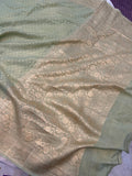 Pastel Green Pure Banarasi Khaddi Crepe Silk Saree - Aura Benaras