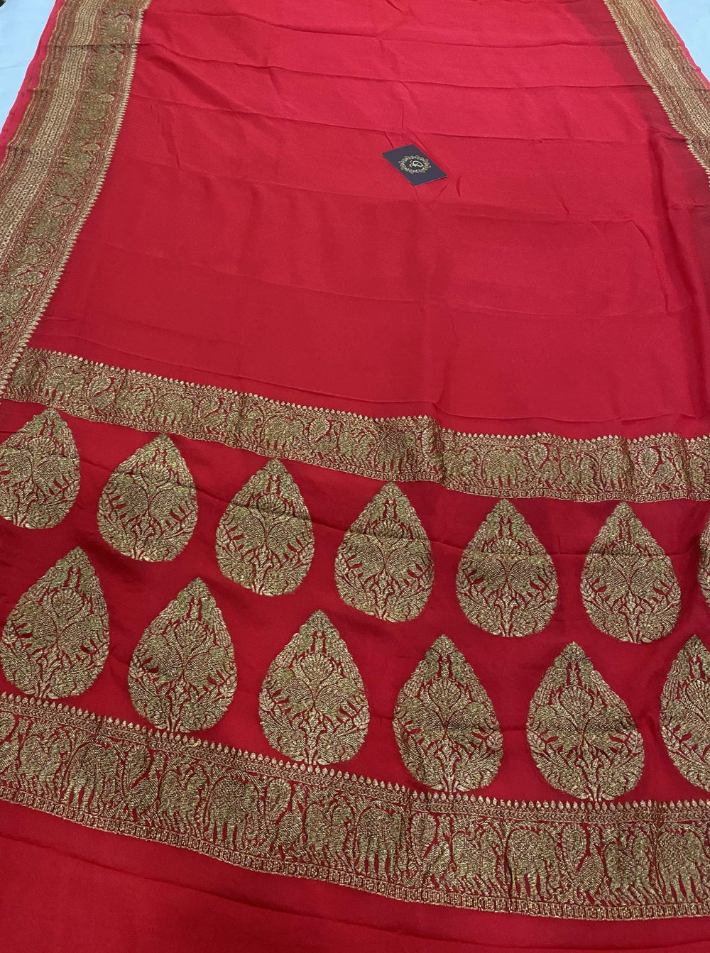 Red Pure Banarasi Handloom Khaddi Georgette Saree - Aura Benaras