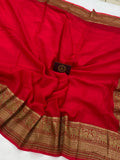 Red Pure Banarasi Handloom Khaddi Georgette Saree - Aura Benaras