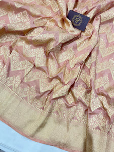 Salmon Shade Pure Banarasi Handloom Katan Silk Saree - Aura Benaras