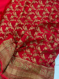 Red Pure Banarasi Handloom Khaddi Georgette Saree - Aura Benaras