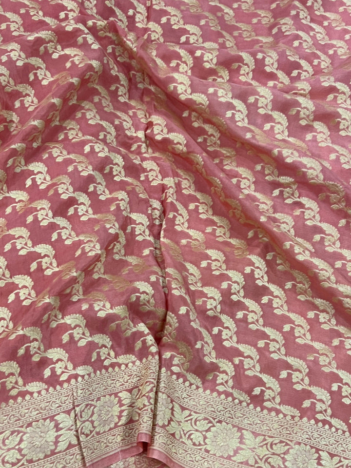 Peach Pure Banarasi Khaddi Crepe Silk Saree - Aura Benaras