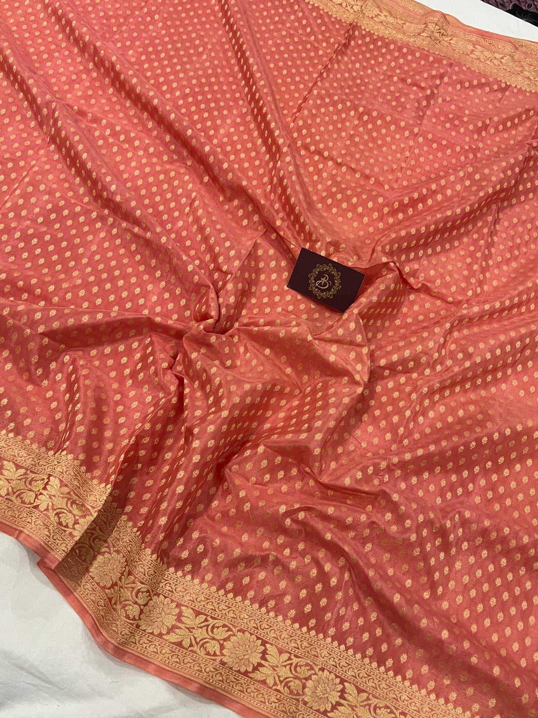 Peach Pure Banarasi Khaddi Crepe Silk Saree - Aura Benaras