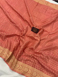 Peach Pure Banarasi Khaddi Crepe Silk Saree - Aura Benaras