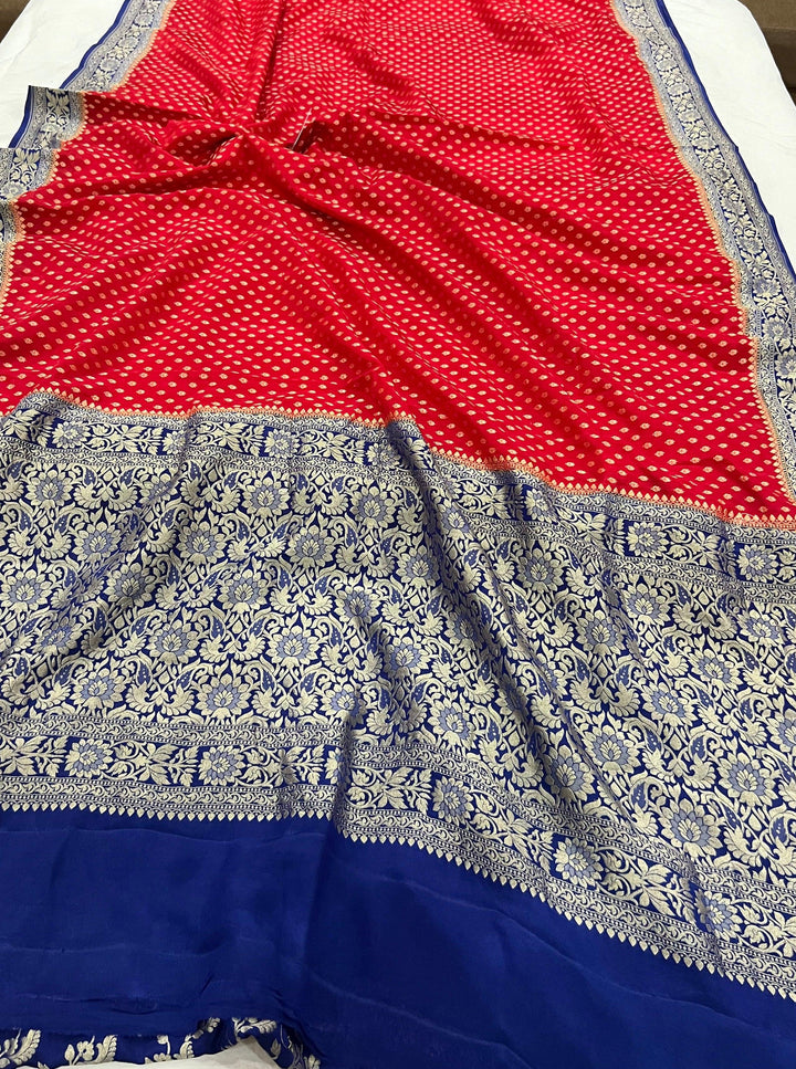 Red Pure Banarasi Khaddi Crepe Silk Saree - Aura Benaras