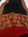Black Pure Banarasi Handloom Khaddi Georgette Saree - Aura Benaras