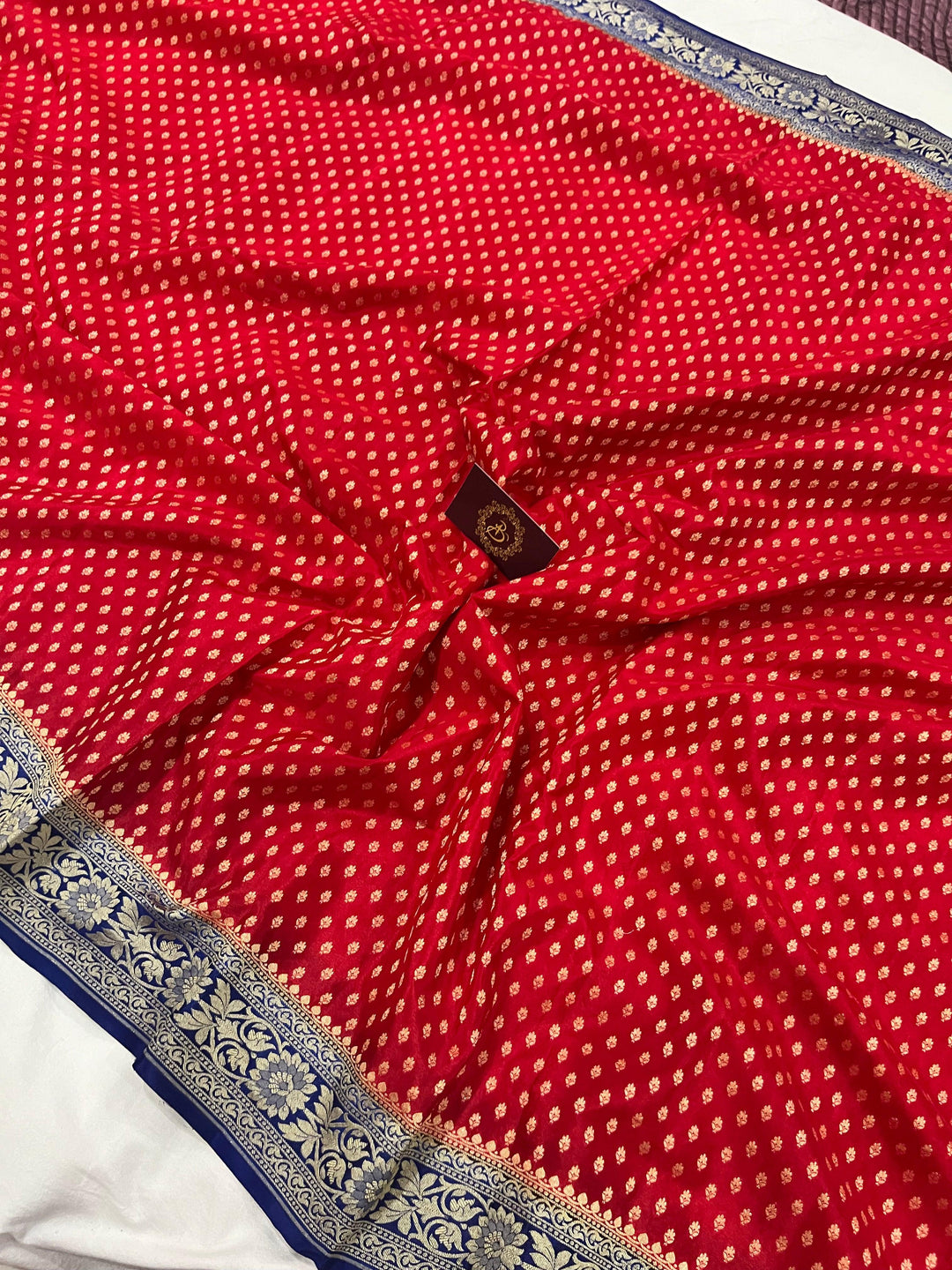 Red Pure Banarasi Khaddi Crepe Silk Saree - Aura Benaras