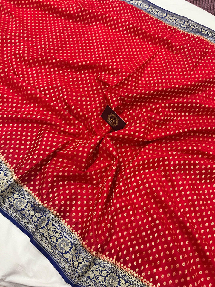 Red Pure Banarasi Khaddi Crepe Silk Saree - Aura Benaras