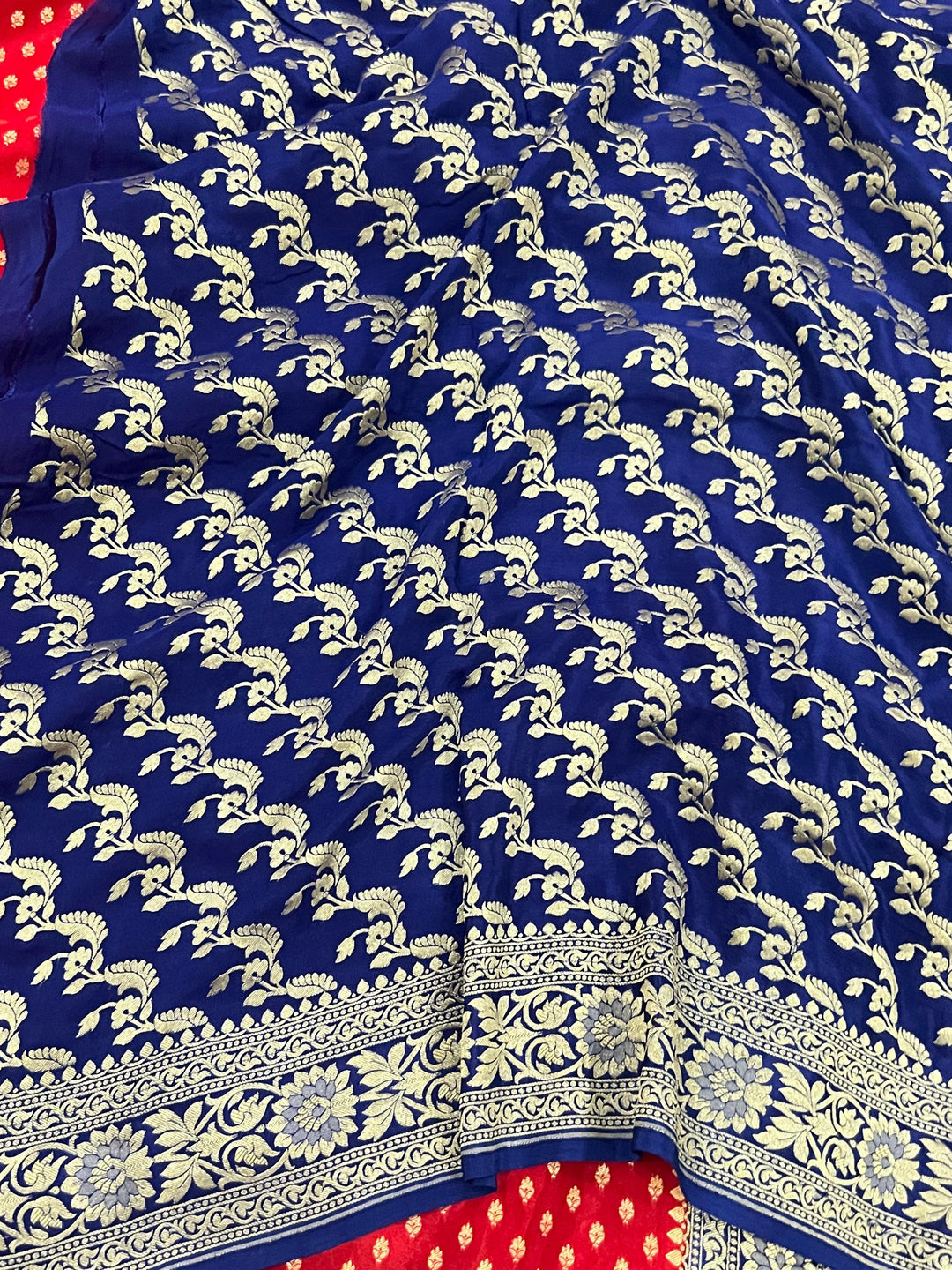 Red Pure Banarasi Khaddi Crepe Silk Saree - Aura Benaras