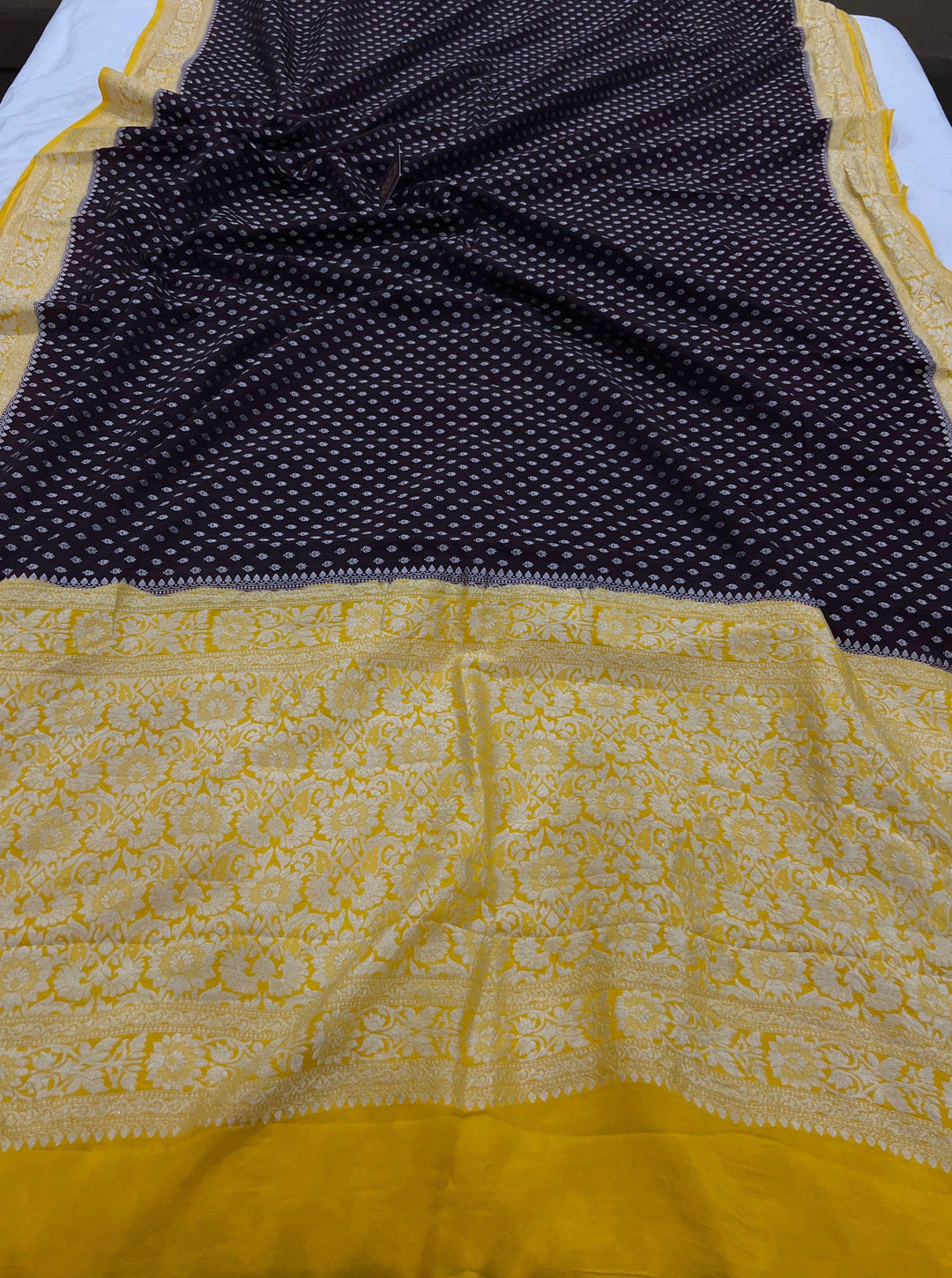 Coffee Brown Pure Banarasi Khaddi Crepe Silk Saree - Aura Benaras