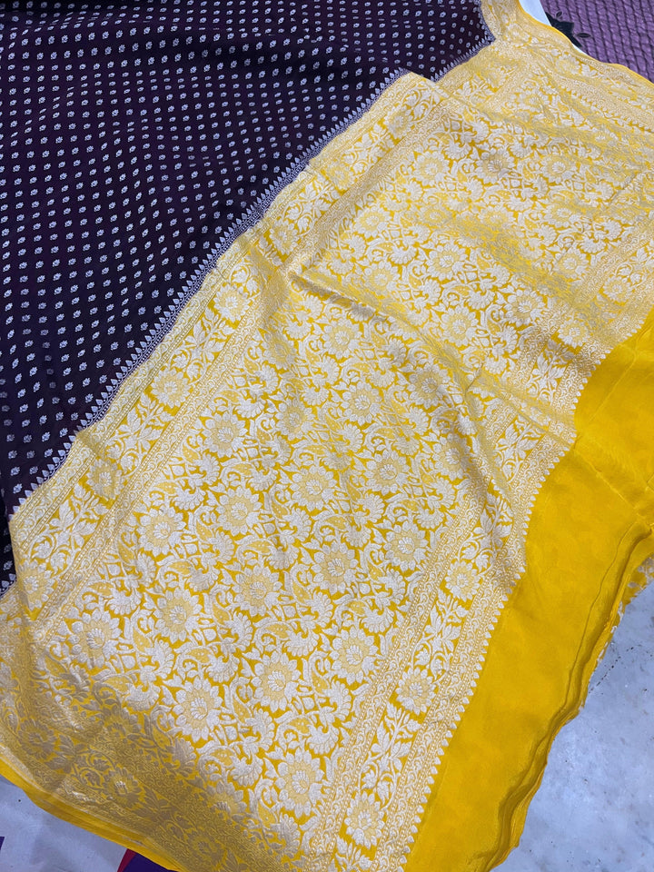 Coffee Brown Pure Banarasi Khaddi Crepe Silk Saree - Aura Benaras