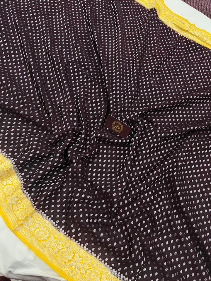 Coffee Brown Pure Banarasi Khaddi Crepe Silk Saree - Aura Benaras