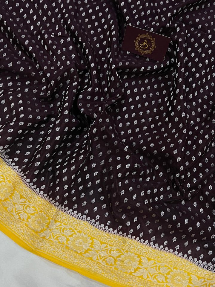 Coffee Brown Pure Banarasi Khaddi Crepe Silk Saree - Aura Benaras