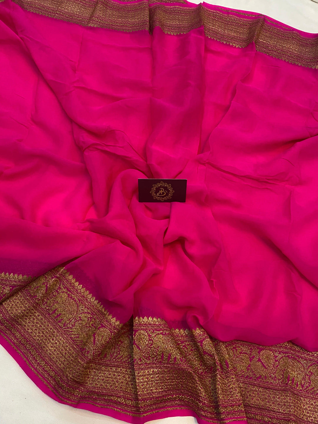 Pink Pure Banarasi Handloom Khaddi Georgette Saree - Aura Benaras