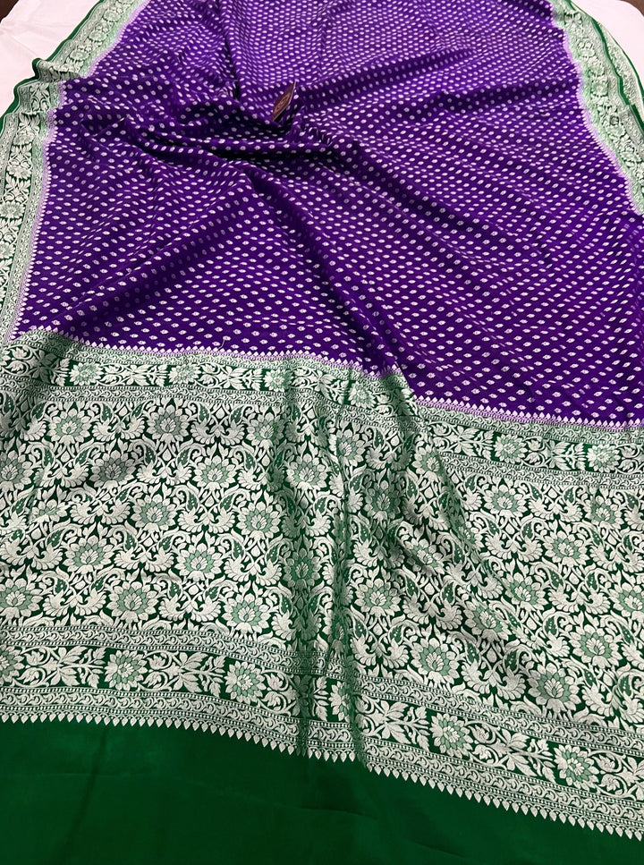 Purple Pure Banarasi Khaddi Crepe Silk Saree - Aura Benaras