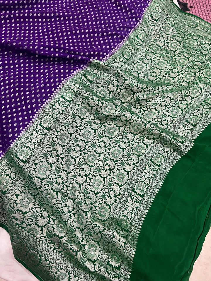 Purple Pure Banarasi Khaddi Crepe Silk Saree - Aura Benaras