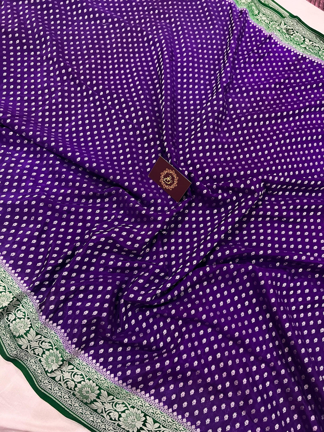 Purple Pure Banarasi Khaddi Crepe Silk Saree - Aura Benaras