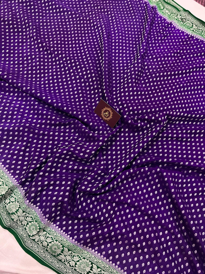 Purple Pure Banarasi Khaddi Crepe Silk Saree - Aura Benaras