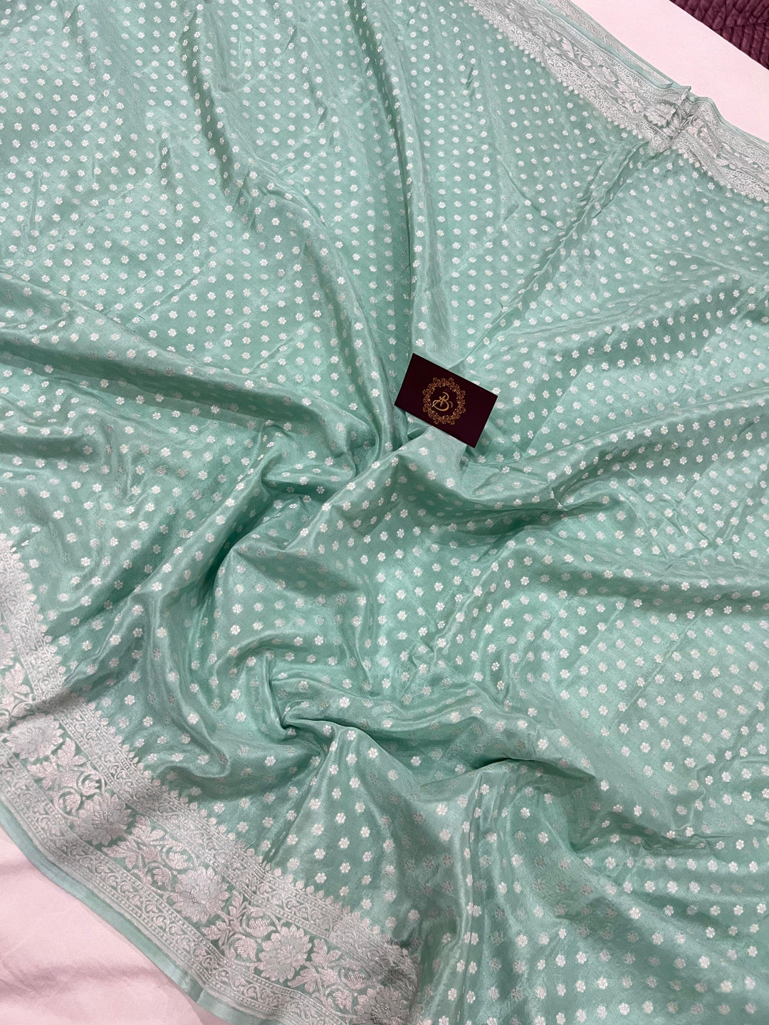 Greyish Green Pure Banarasi Khaddi Crepe Silk Saree - Aura Benaras