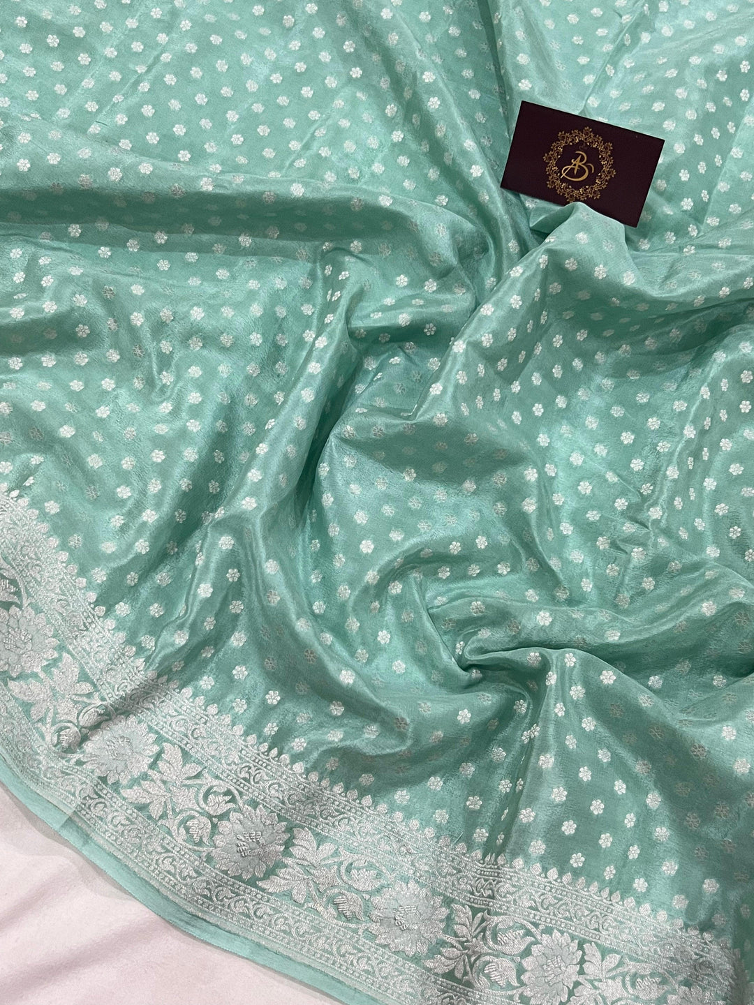 Greyish Green Pure Banarasi Khaddi Crepe Silk Saree - Aura Benaras