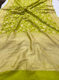 Mehendi Green Banarasi Handloom Pure Khaddi Georgette Saree - Aura Benaras