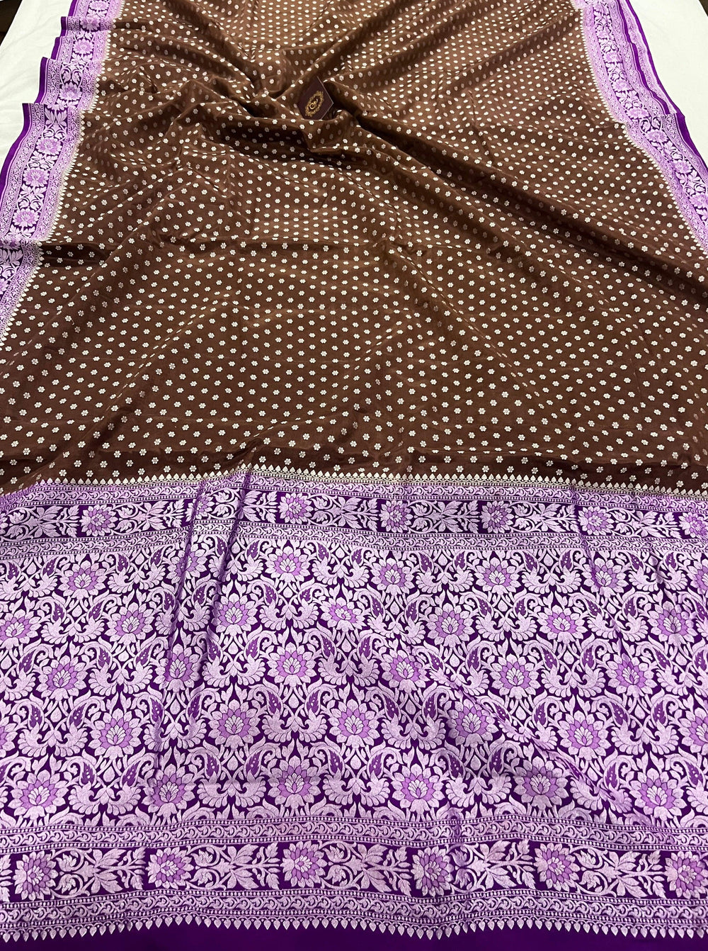 Brown Pure Banarasi Khaddi Crepe Silk Saree - Aura Benaras