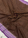 Brown Pure Banarasi Khaddi Crepe Silk Saree - Aura Benaras