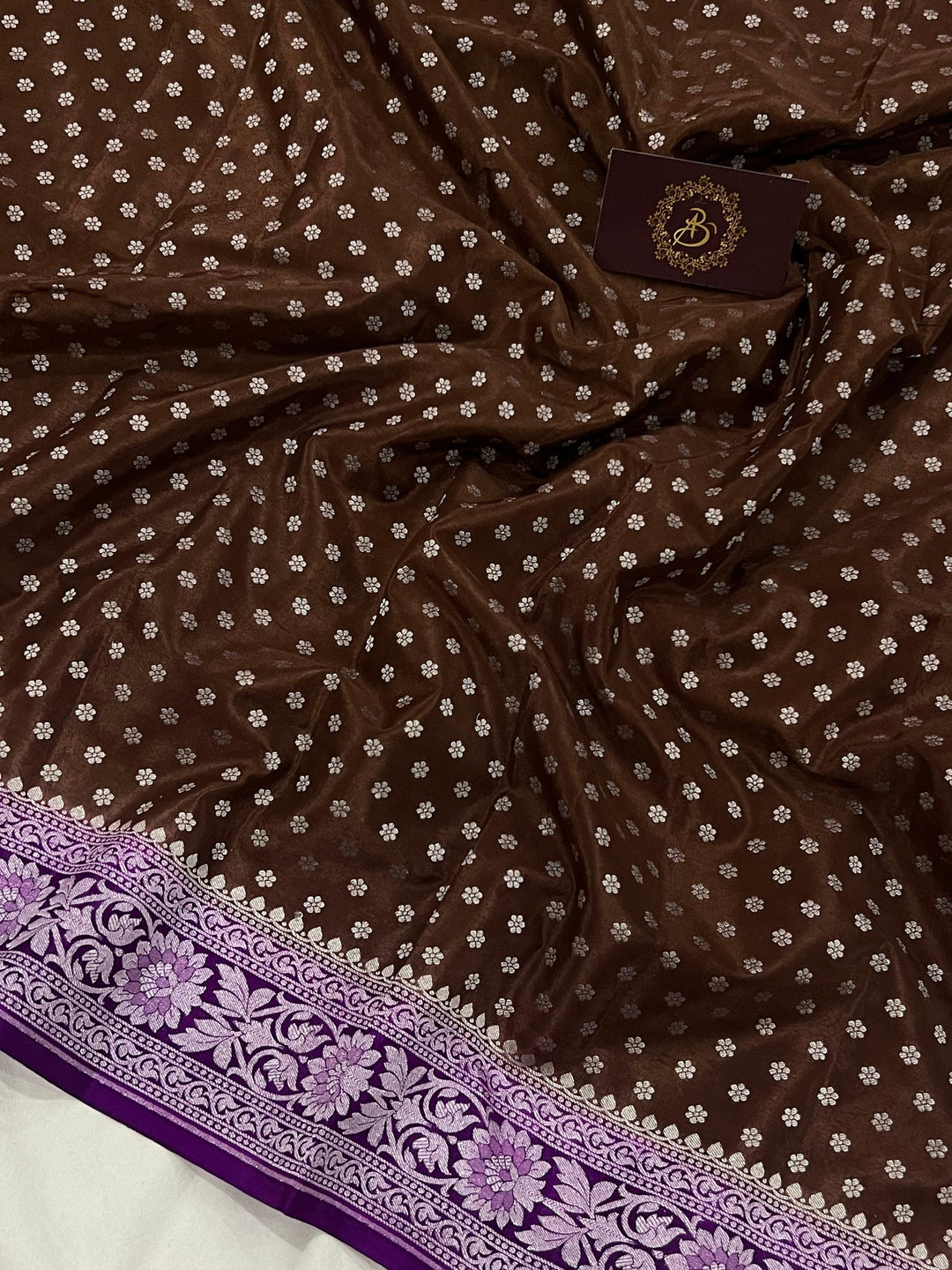 Brown Pure Banarasi Khaddi Crepe Silk Saree - Aura Benaras