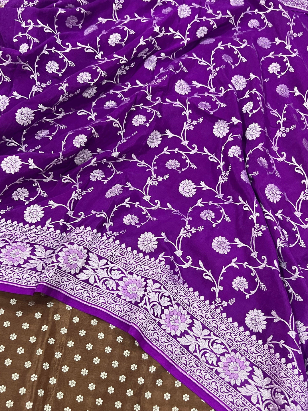 Brown Pure Banarasi Khaddi Crepe Silk Saree - Aura Benaras