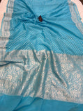 Blue Banarasi Handloom Pure Khaddi Georgette Saree - Aura Benaras
