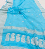 Blue Banarasi Khaddi Chiffon Georgette Saree - Aura Benaras