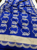 Royal Blue Jaal Pure Banarasi Handlloom Katan Silk Saree - Aura Benaras