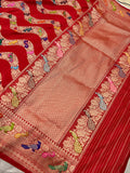 Red Jaal Pure Banarasi Handlloom Katan Silk Saree - Aura Benaras