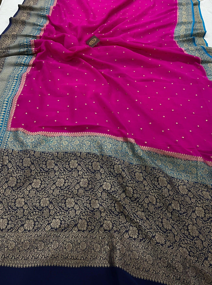 Rani Pink Pure Banarasi Khaddi Georgette Saree - Aura Benaras